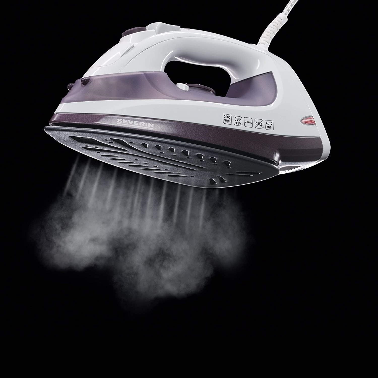 Fier de calcat Severin, calcare pe orizontala si verticala, ideal pentru toate tipurile de material, rezervor 330 ml, talpa din ceramica, jet de aburi puternic, filtru anticalcar, autocuratare, functie anti-picurare, control temperatura, mov
