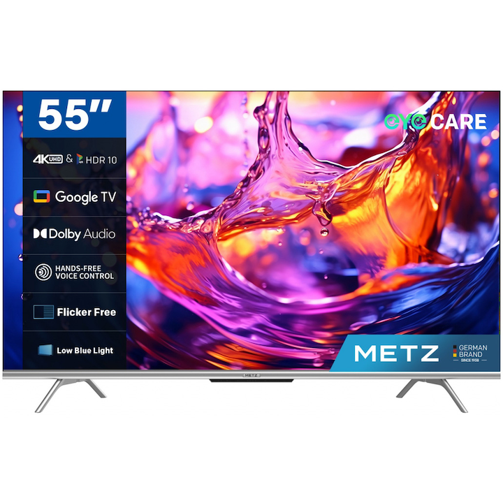 Televizor METZ LED 55MUD7000, 139 cm, Smart Google TV, 4K Ultra HD, Clasa F (Model 2024)