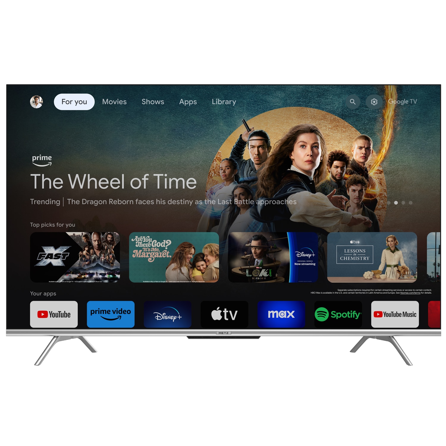 Televizor METZ LED 55MUD7000, 139 cm, Smart Google TV, 4K Ultra HD, Clasa F (Model 2024)