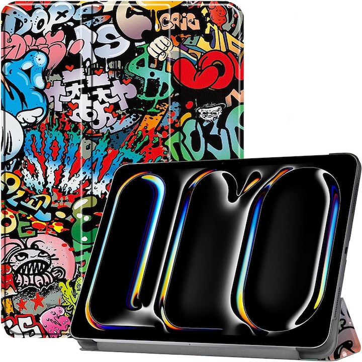 Husa tableta pentru, iPad Pro 11" (M4 2024), auto functie sleep/wake tip stand, graffiti