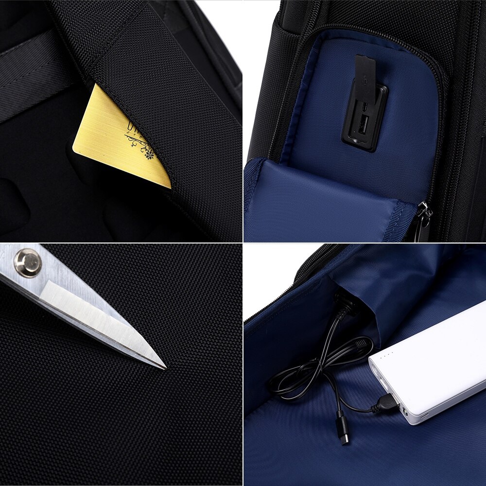 Rucsac business pentru barbati, compartiment separat pentru laptop 15.6 inch, business elegant cu port USB TYPE-C, din poliester este rezistent la apa si se fixeaza de valiza, JOLAR. KB02319BK Negru