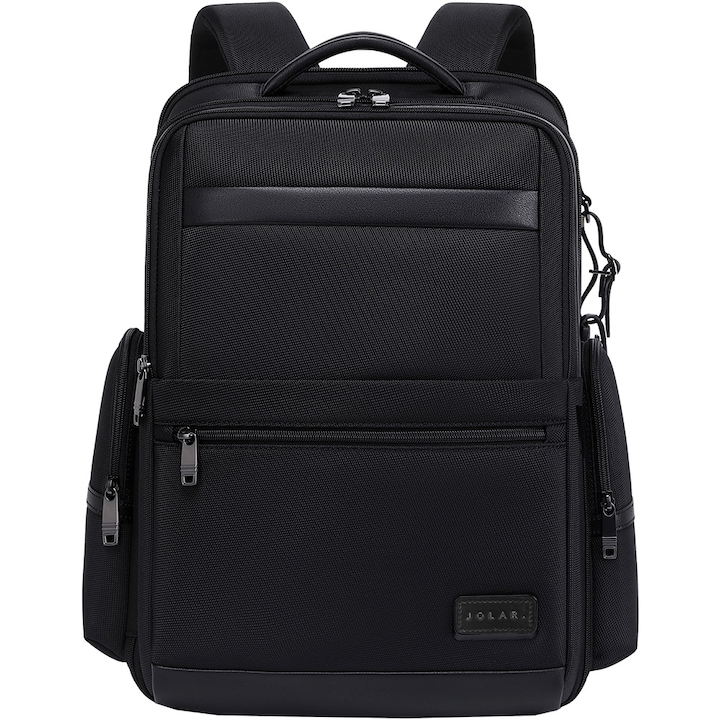 Rucsac business pentru barbati, compartiment separat pentru laptop 15.6 inch, business elegant cu port USB TYPE-C, din poliester este rezistent la apa si se fixeaza de valiza, JOLAR. KB02319BK Negru