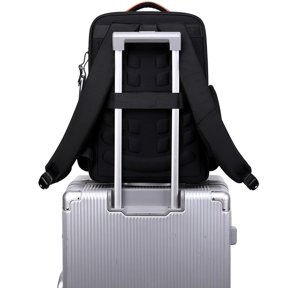 Rucsac business pentru barbati, compartiment separat pentru laptop 15.6 inch, business elegant cu port USB TYPE-C, din poliester este rezistent la apa si se fixeaza de valiza, JOLAR. KB02319BK Negru