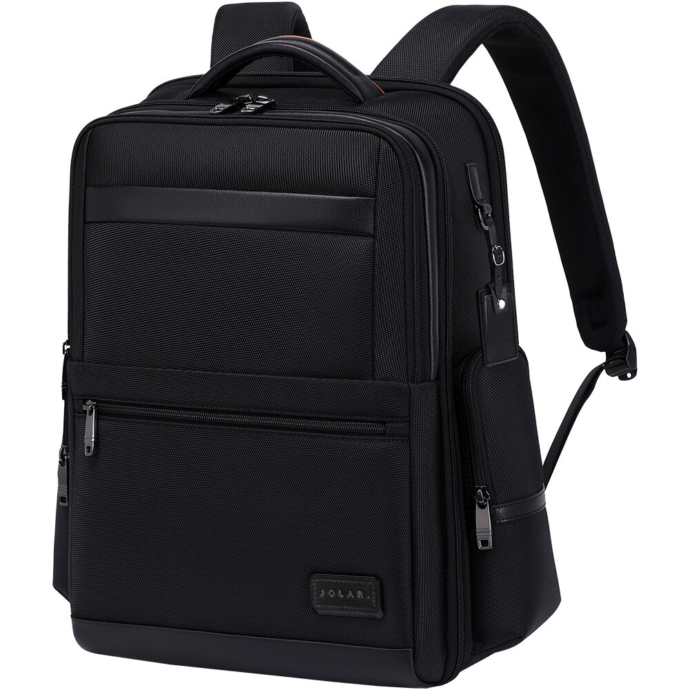 Rucsac business pentru barbati, compartiment separat pentru laptop 15.6 inch, business elegant cu port USB TYPE-C, din poliester este rezistent la apa si se fixeaza de valiza, JOLAR. KB02319BK Negru