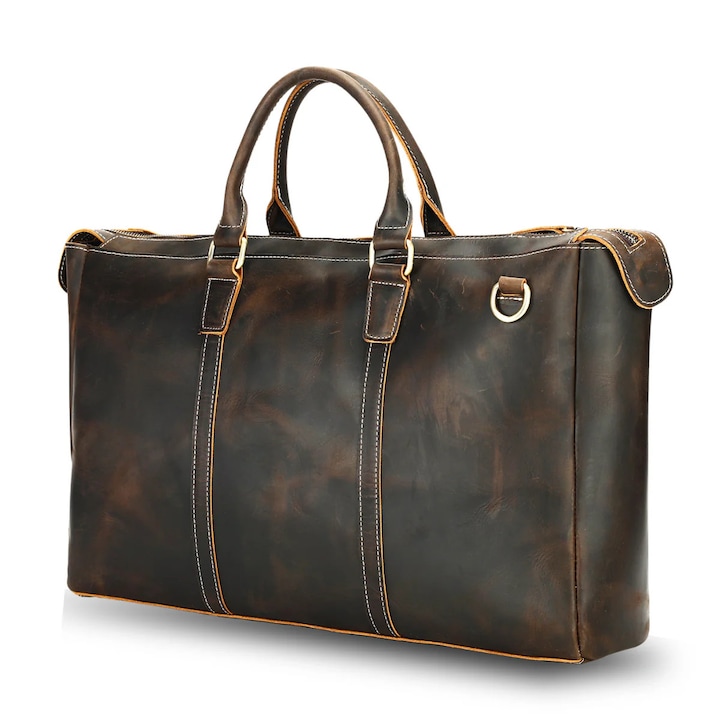 Geanta laptop 17inch, piele naturala Crazy Horse, retro business, Legacy XL, maro
