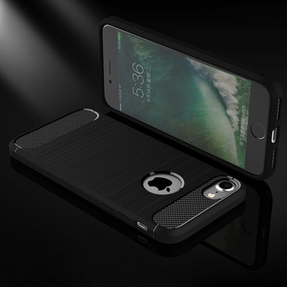 Husa pentru iPhone SE 2, SE 2020 / iPhone SE 3, SE 2022 - Techsuit Carbon Silicone - Black