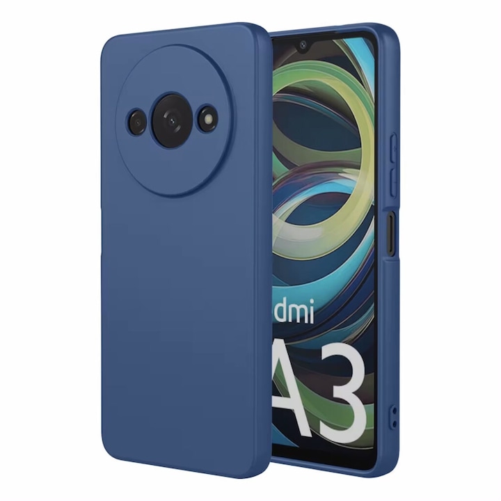 BestCase® Husa Premium Silicon, Compatibila Cu Xiaomi Redmi A3, 1.2MM Slim, Microfibra in interior, Antisoc, Rezistent la socuri, Protectie Camera, Albastru inchis