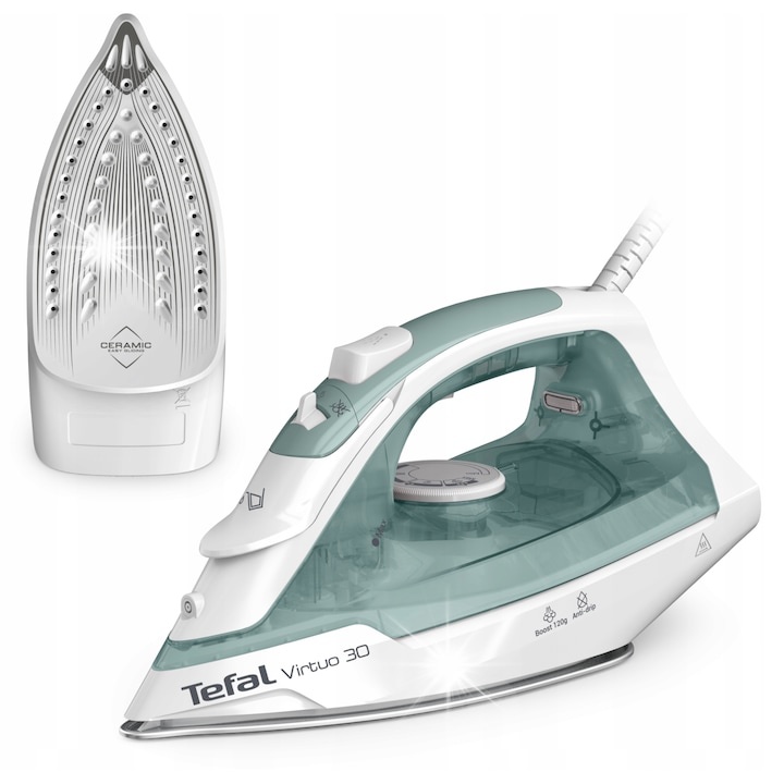 Fier de calcat cu abur Tefal Virtuo FV2C42, 2000 W, 27 g/min, verde, 240 ml