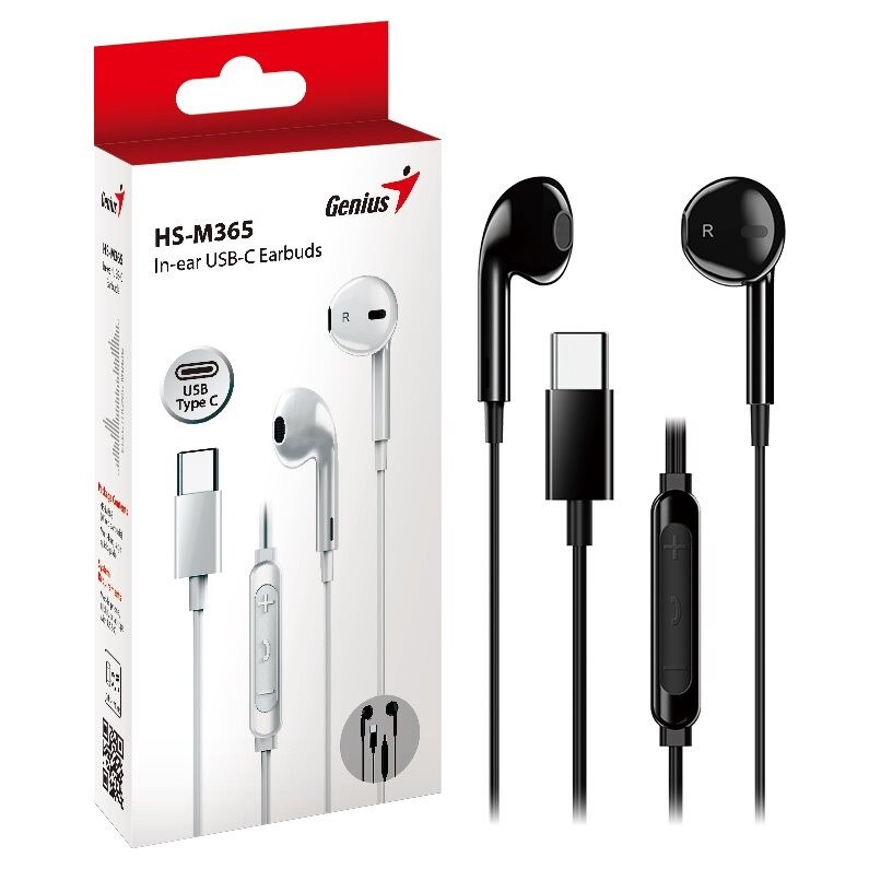 CASTI Genius, "HS-M365", cu fir, intraauriculare, pt smartphone, microfon pe fir, conectare prin USB-C, negru, "31710030400", (timbru verde 0.18 lei)