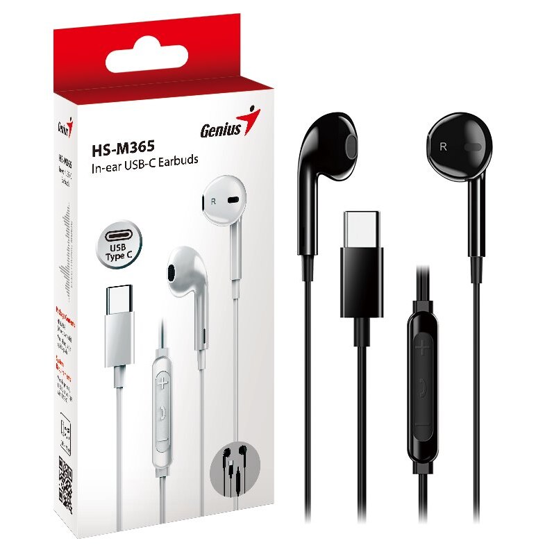 CASTI Genius, "HS-M365", cu fir, intraauriculare, pt smartphone, microfon pe fir, conectare prin USB-C, negru, "31710030400", (timbru verde 0.18 lei)