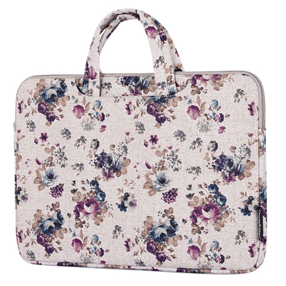 Etui laptop 13", XGSM, khaki cu model floral, material rezistent, interior moale