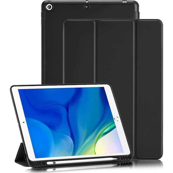 Husa premium Sigloo, pentru tableta iPAD Air 13 2024, 13'', interior de piele sintetica, cu suport Smart Pen, spatele din policarbonat, Black