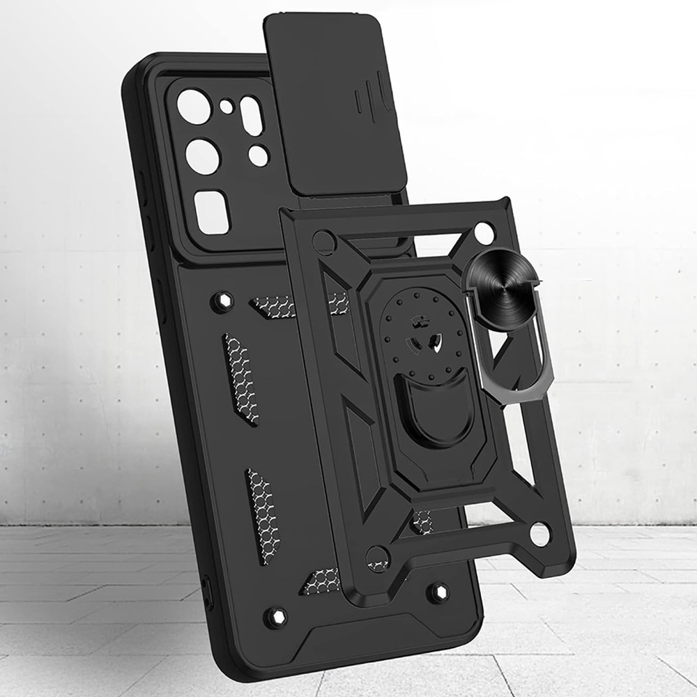 Husa pentru Samsung Galaxy S21 Plus 5G Premium Hybrid Armor Kickstand, Slider Camera, Antisoc, Protectie Superioara, Negru