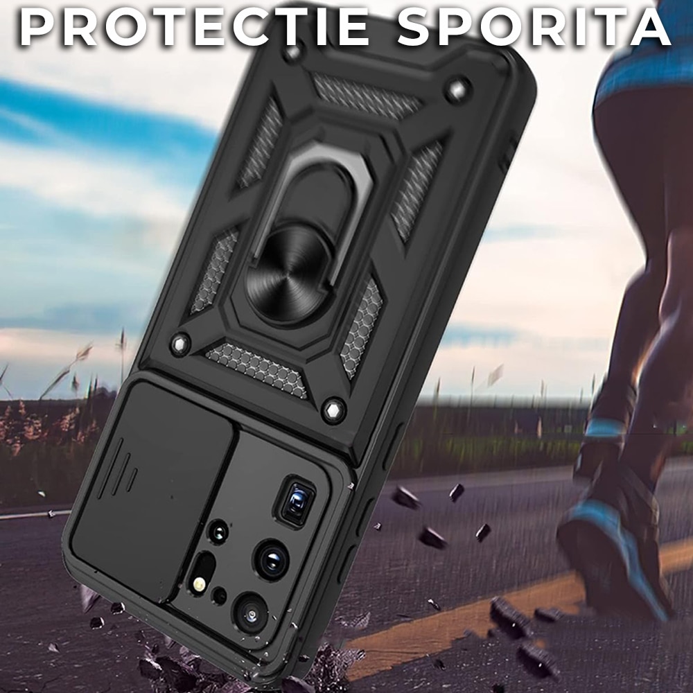 Husa pentru Samsung Galaxy S21 Plus 5G Premium Hybrid Armor Kickstand, Slider Camera, Antisoc, Protectie Superioara, Negru
