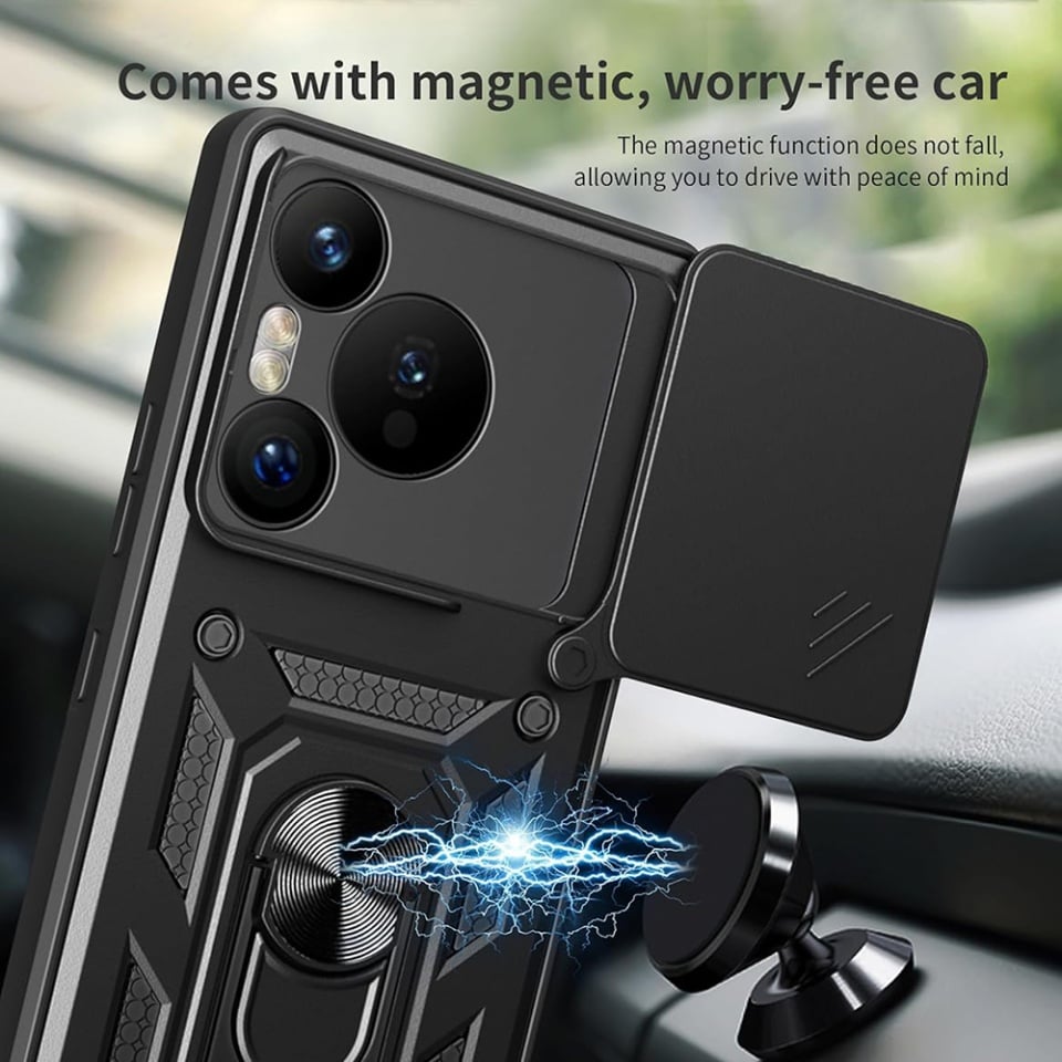 Husa pentru Xiaomi Redmi Note 14 5G, SKYDDAR INNOVATION, CamShield, Inel magnetic, set cu sticker, Negru