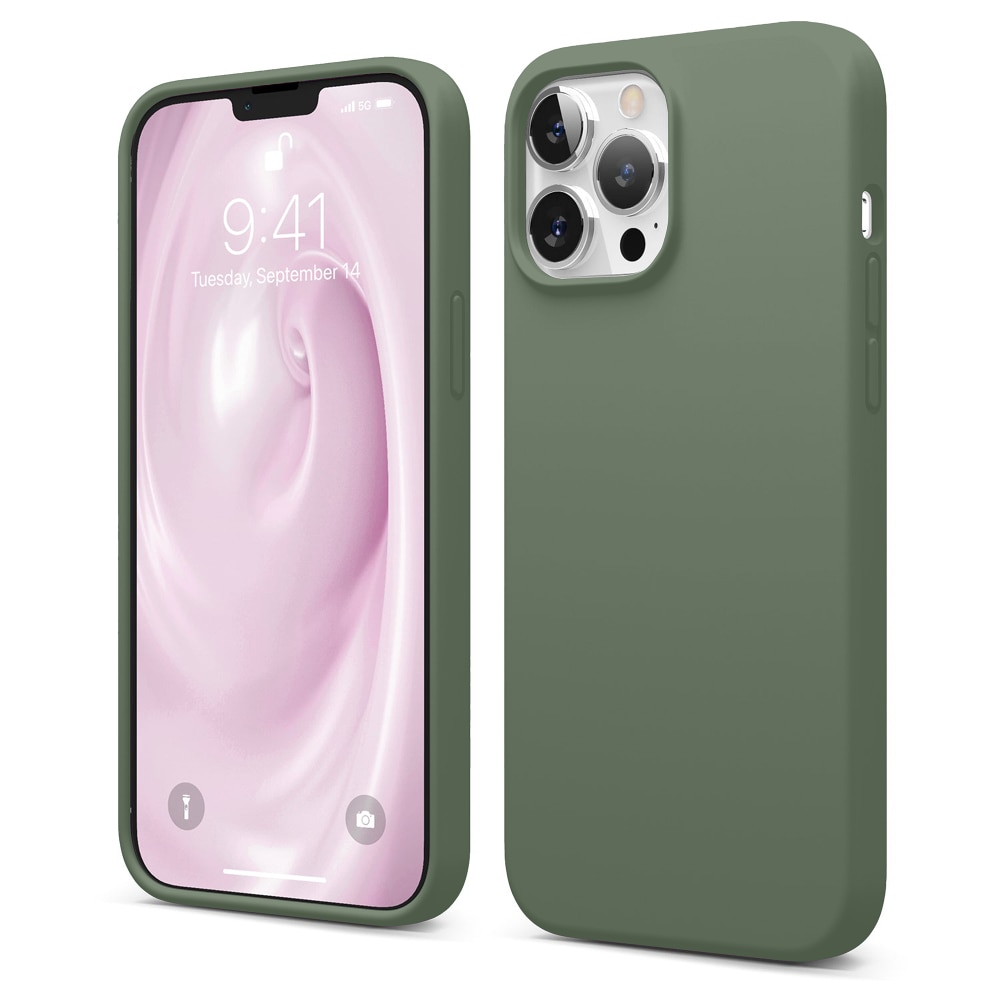Husa CASEY STUDIOS™ pentru Apple iPhone 13 Pro Max, Soft Silicone Premium, Microfibra in Interior, Webster Green, de Protectie, Ultra Slim, pentru Incarcare Wireless, Margini Ridicate pentru Protectia Ecranului si a Camerelor