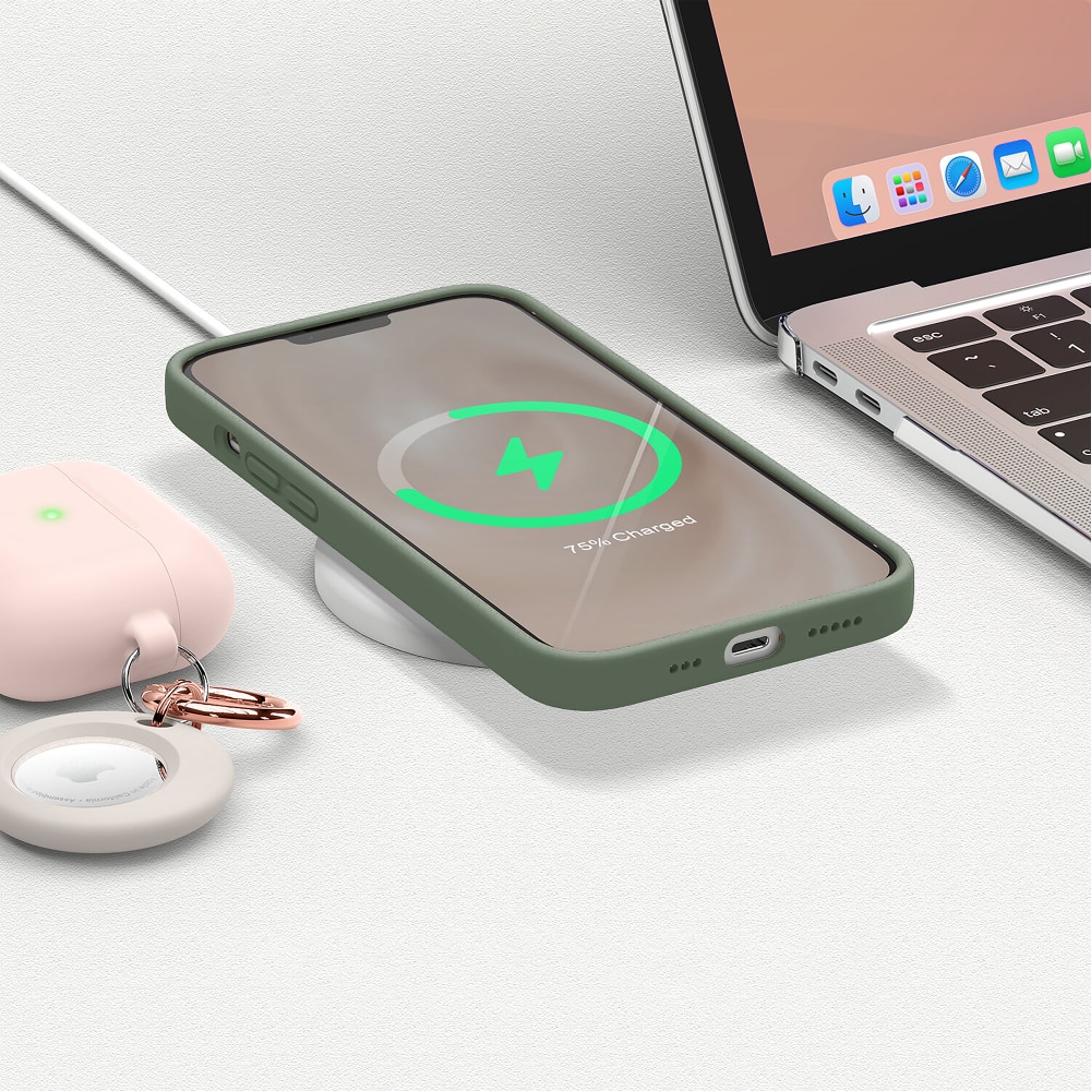 Husa CASEY STUDIOS™ pentru Apple iPhone 13 Pro Max, Soft Silicone Premium, Microfibra in Interior, Webster Green, de Protectie, Ultra Slim, pentru Incarcare Wireless, Margini Ridicate pentru Protectia Ecranului si a Camerelor