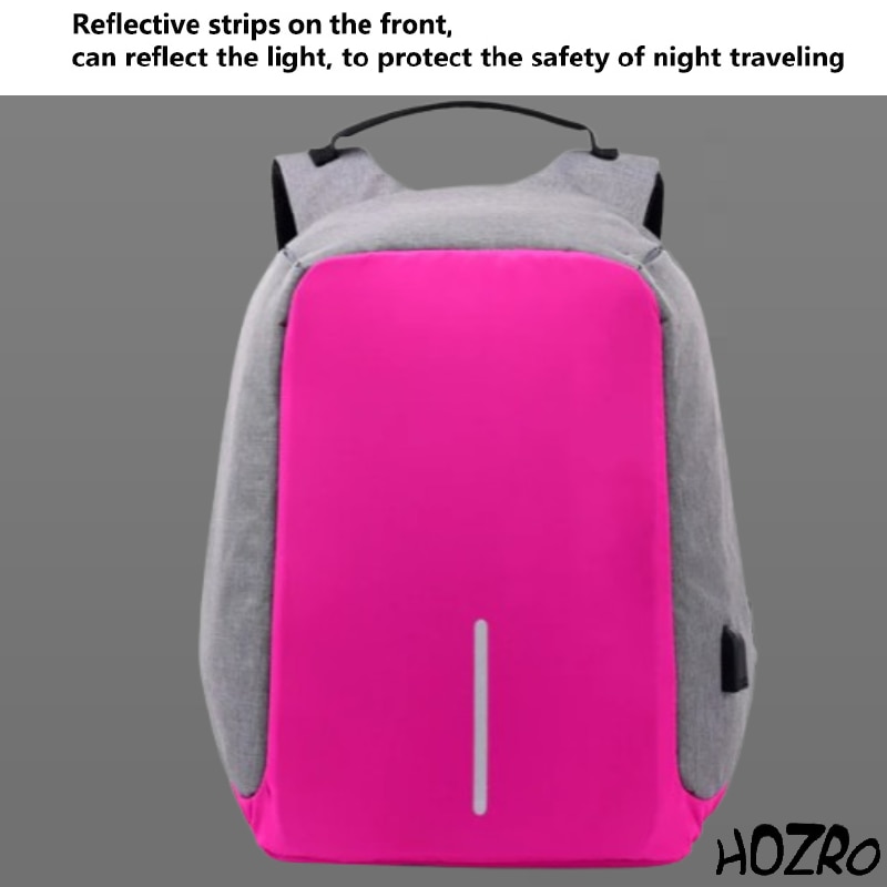 Rucsac Laptop HOZRO, 14 inch, Port USB, Poliester, Roz, 40x28x13cm