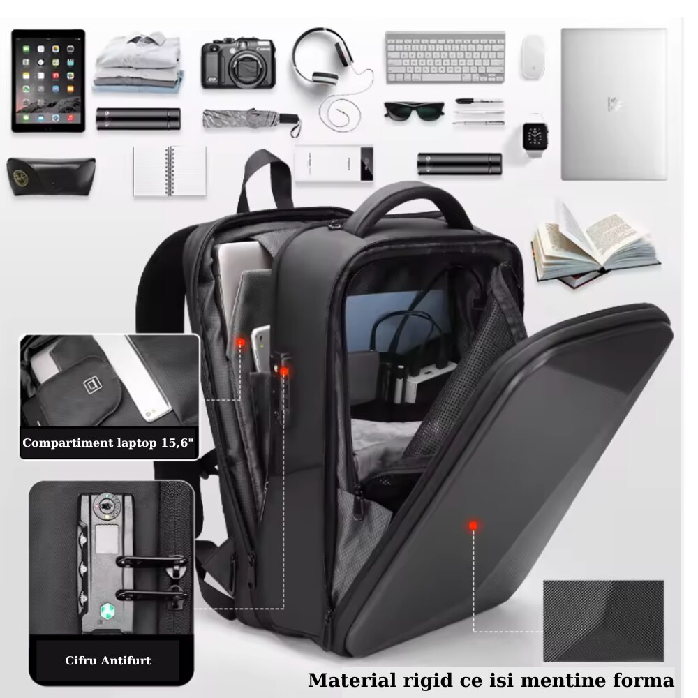Rucsac Laptop 15 inch, SALENDRO, impermeabil, extensibil, negru, 18L-32L