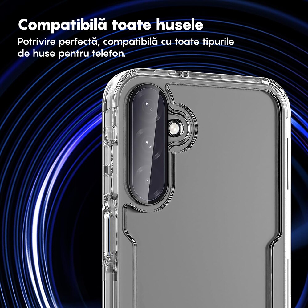 Folie Protectie Lentile Camera compatibila cu Samsung Galaxy A56 /Samsung Galxy A36, CASEY STUDIOS™ MaxDefense+, Ultra HD, Anti Amprente, Anti Zgarieturi, Anti Socuri, Negru