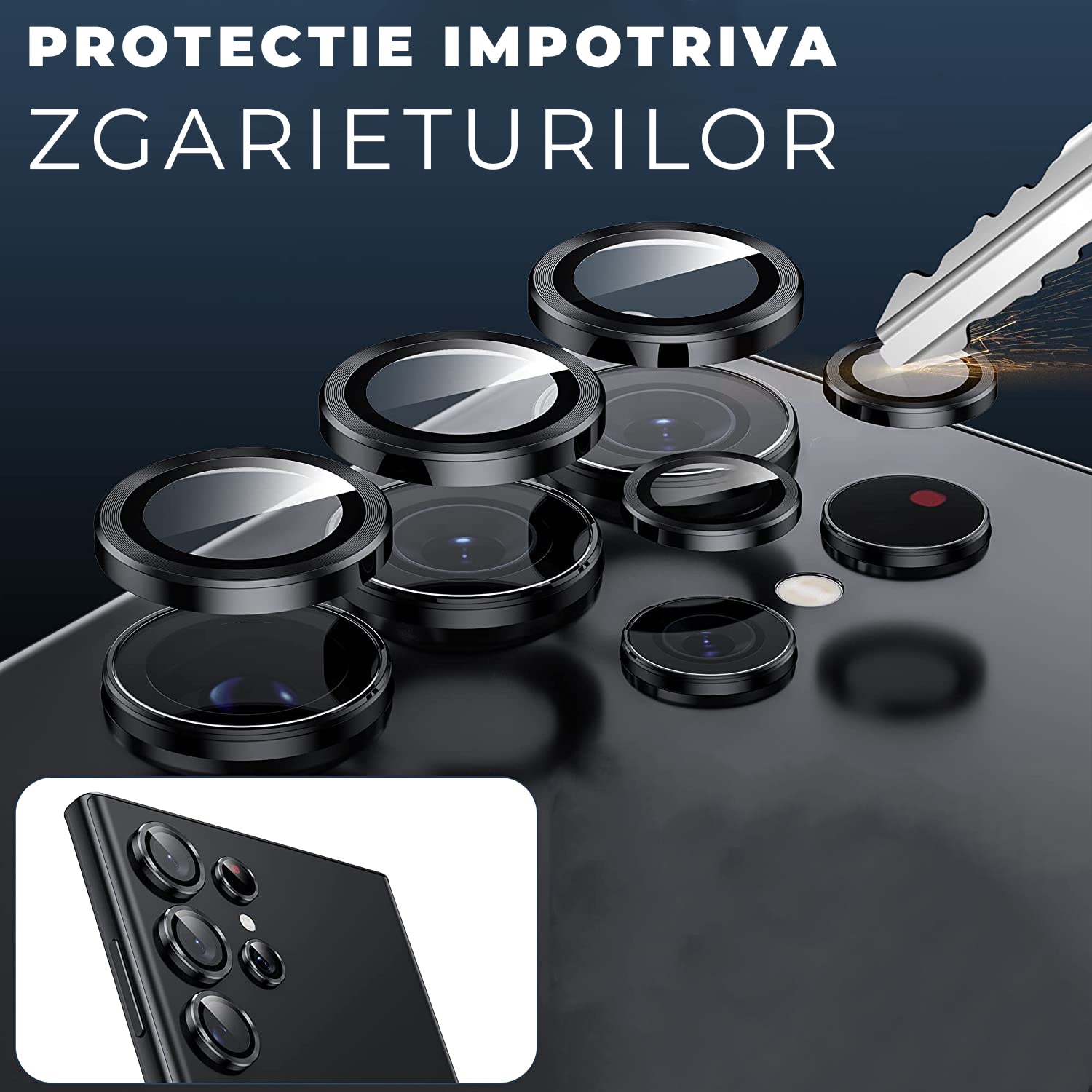 Folie Camera Daden din sticla pentru Samsung S24 Ultra, Full Cover, Protectie Profesionala, Ultra Rezistenta, Calitate Premium, Negru