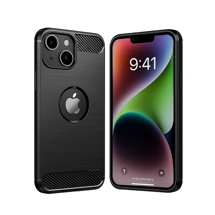 Husa Protectie, Flippy, compatibila Apple iPhone 14, Carcasa TPU Carbon, 1.5 mm, Negru