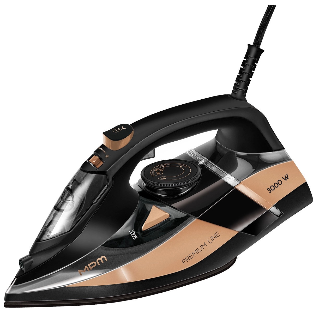 Fier de calcat MPM MZE-24/C ceramica, 3000W, 190g/min, negru-aurie, 2,5m