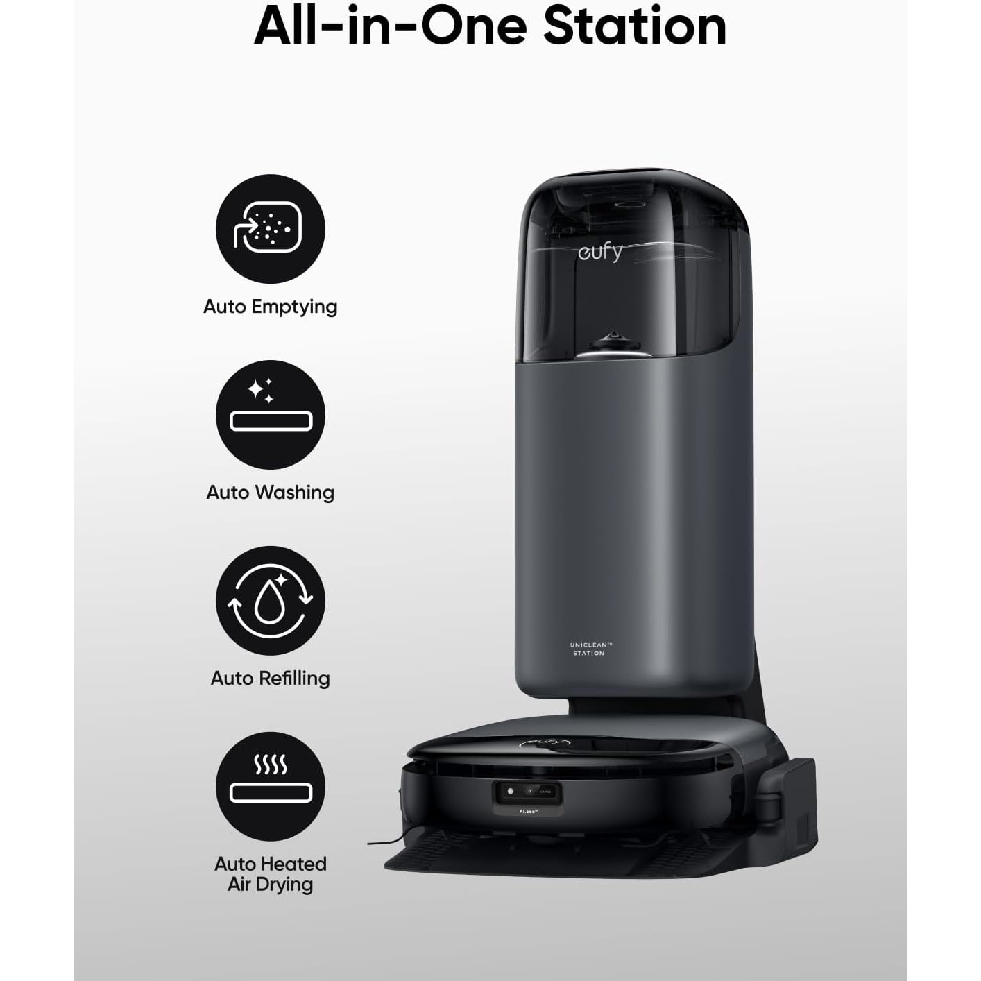 Aspirator robot eufy Omni S1, All-in-One Station, HydroJet Aspirator si Mop, 8000 Pa, Negru