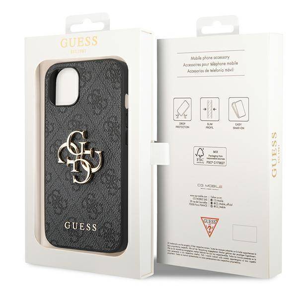Husa de protectie Guess 4G Metal Logo pentru iPhone 14, Gri