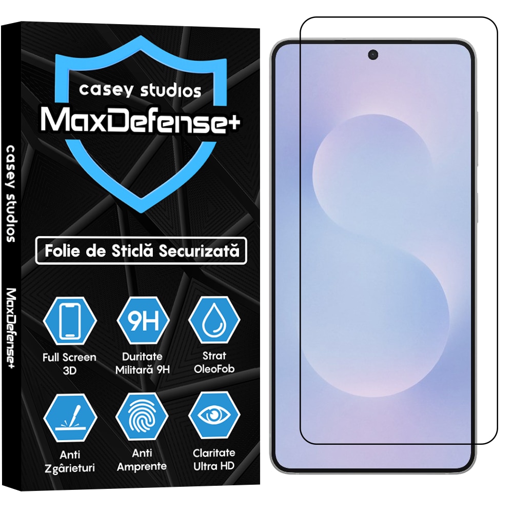 Folie Sticla CASEY STUDIOS™ compatibila cu Samsung Galaxy S25 EDGE, Full Cover 3D, Full Glue, Sticla Securizata, Duritate Militara, Ultra HD, Protectie Profesionala Ecran 3D, Anti Zgarieturi, Anti Socuri, Margini Negre