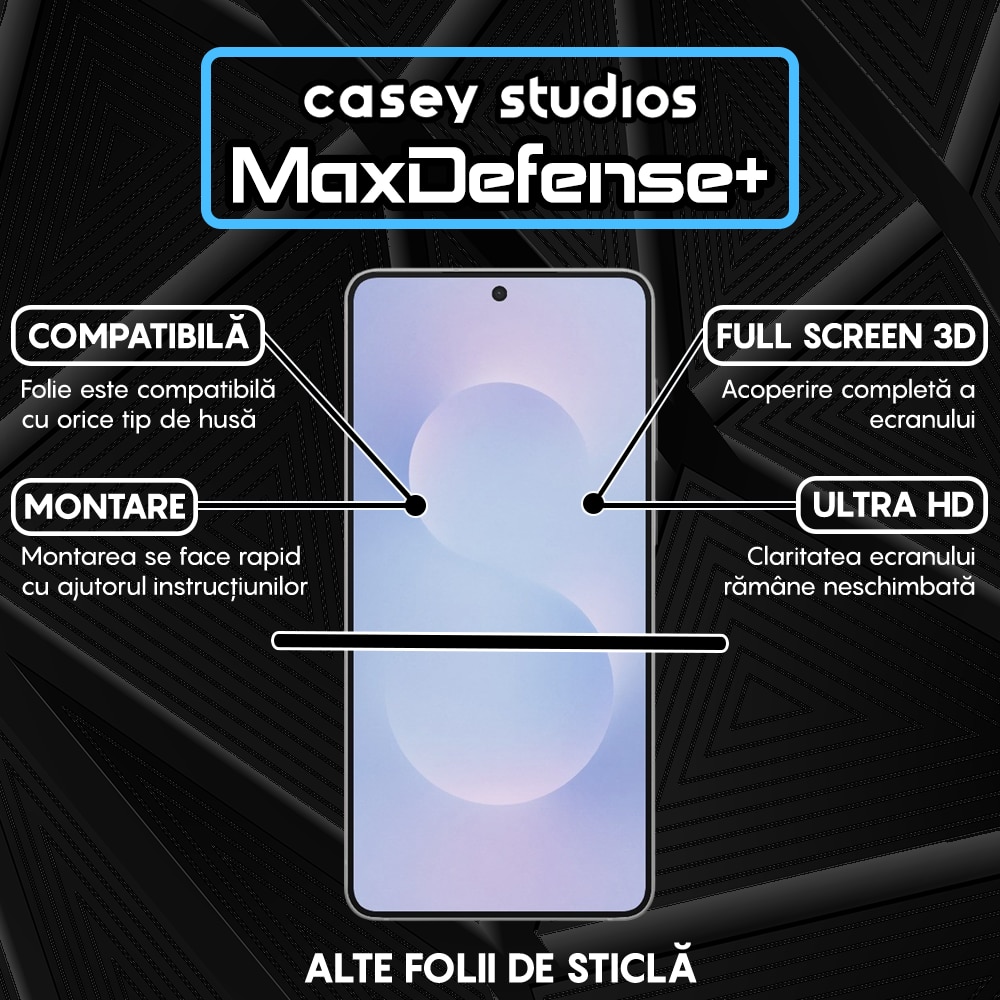 Folie Sticla CASEY STUDIOS™ compatibila cu Samsung Galaxy S25 EDGE, Full Cover 3D, Full Glue, Sticla Securizata, Duritate Militara, Ultra HD, Protectie Profesionala Ecran 3D, Anti Zgarieturi, Anti Socuri, Margini Negre