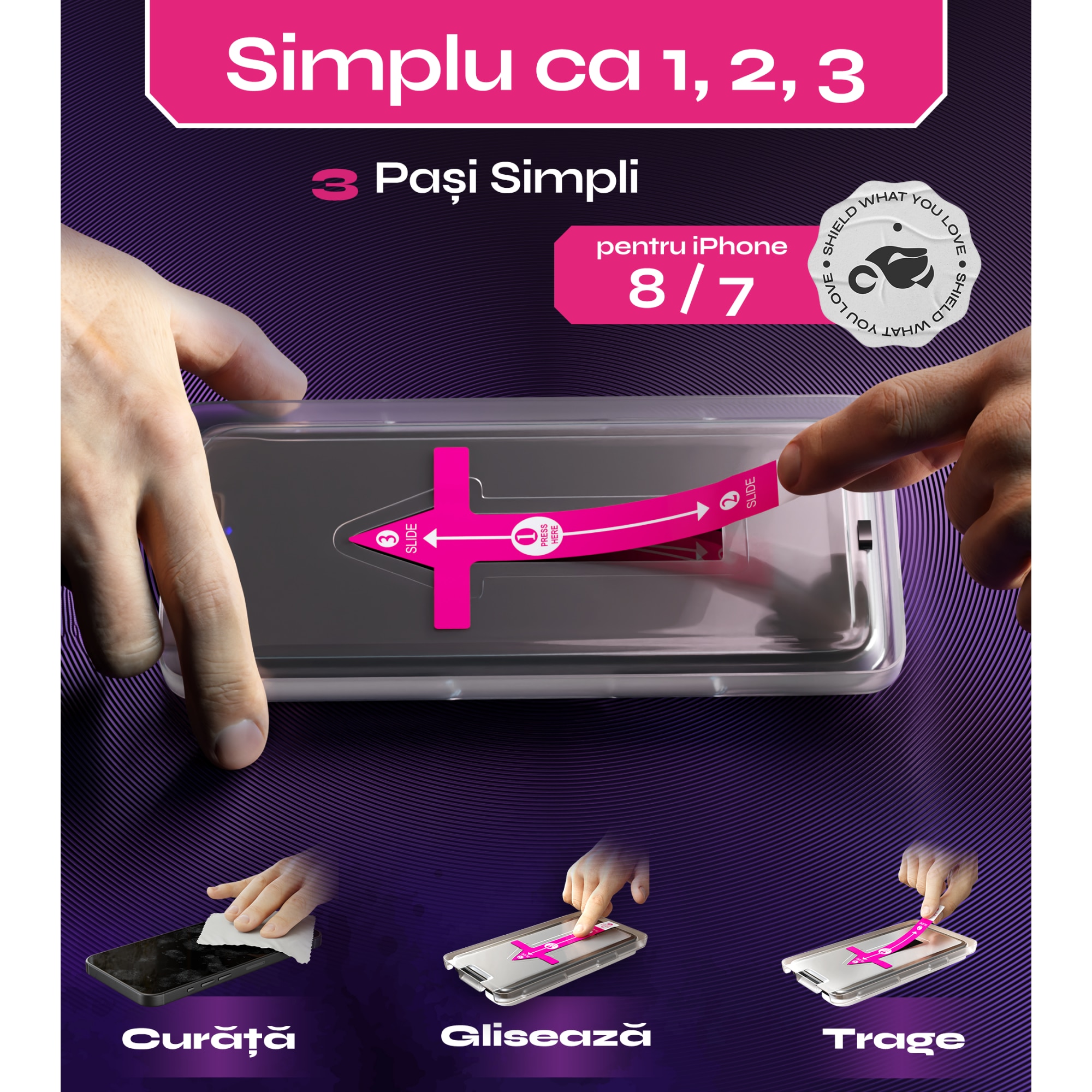 Folie sticla compatibil cu iPhone 8 / 7, set 2 buc, DefenSlim, instalare usoara si rapida cu dispozitiv de potrivire automata in 30 sec cu Easy Install Kit patentat, protectie telefon