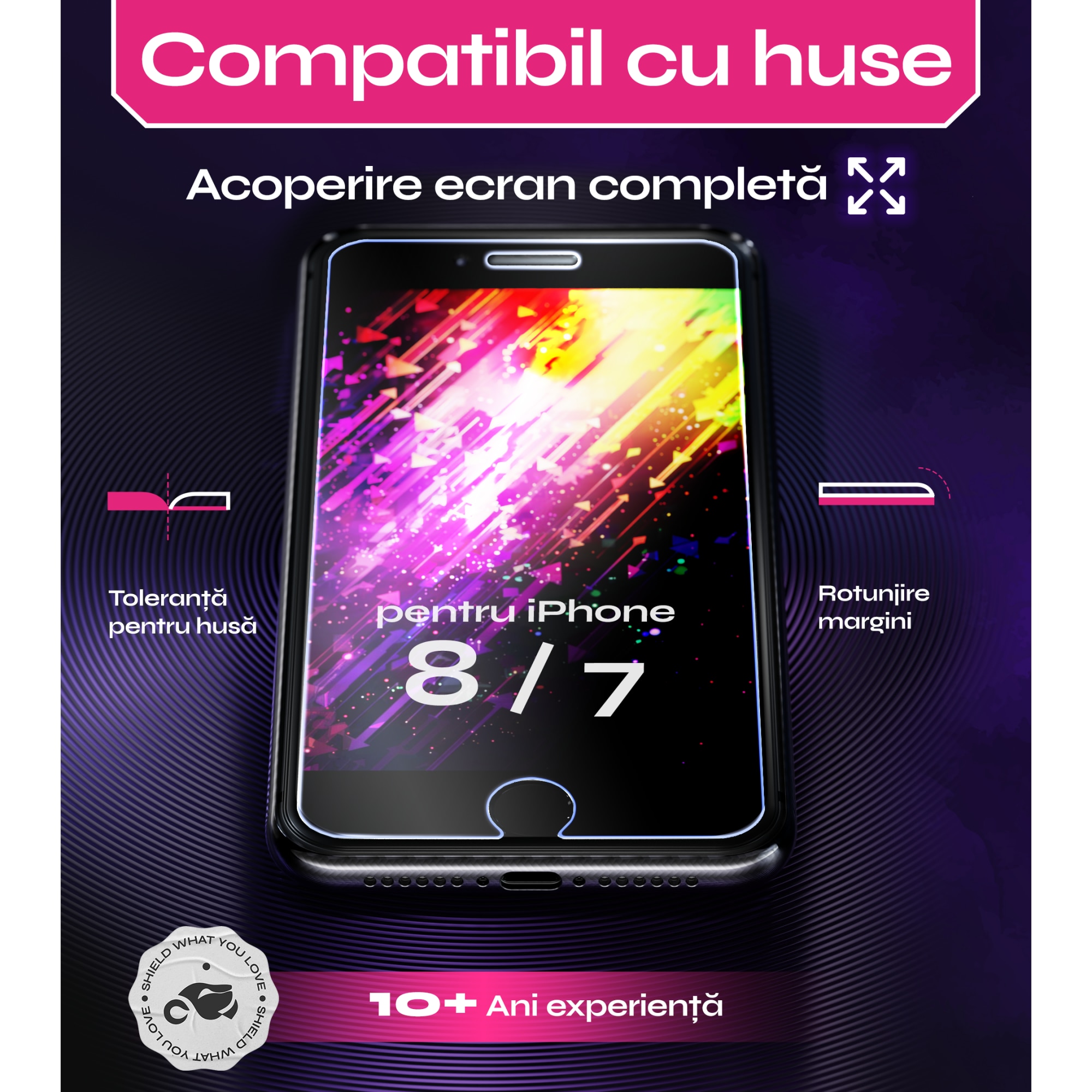 Folie sticla compatibil cu iPhone 8 / 7, set 2 buc, DefenSlim, instalare usoara si rapida cu dispozitiv de potrivire automata in 30 sec cu Easy Install Kit patentat, protectie telefon