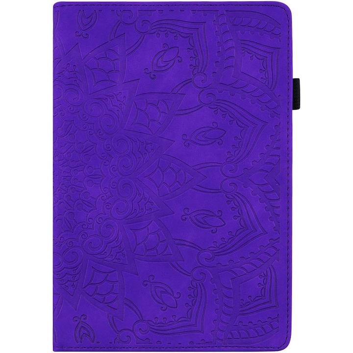 Husa Office Sigloo din piele sintetica emobsata, pentru tableta Ipad 9/8/7 (2021/2020/2019), 10.2 inch, Smart Cover, suport de smartpen, si portcarduri in interior, Purple