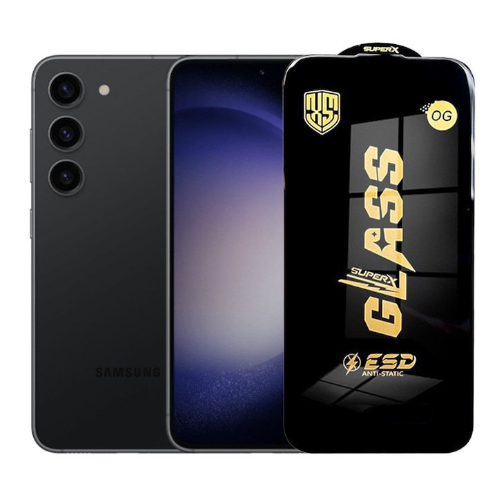 Folie de Protectie pentru Samsung Galaxy S23, Flippy, Sticla Securizata ESD, Margini Negre, Rezistenta la Zgirieturi, Antistatica, 0.35 mm, Transparenta