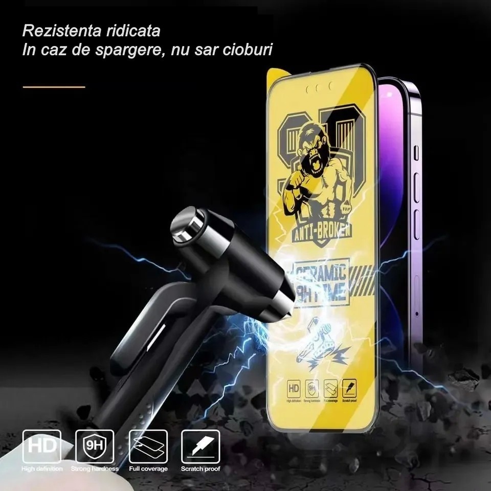 Folie de protectie Ceramica, Flippy, compatibila cu Apple iPhone 15 Pro, Transparenta HD, 9H, margini negre