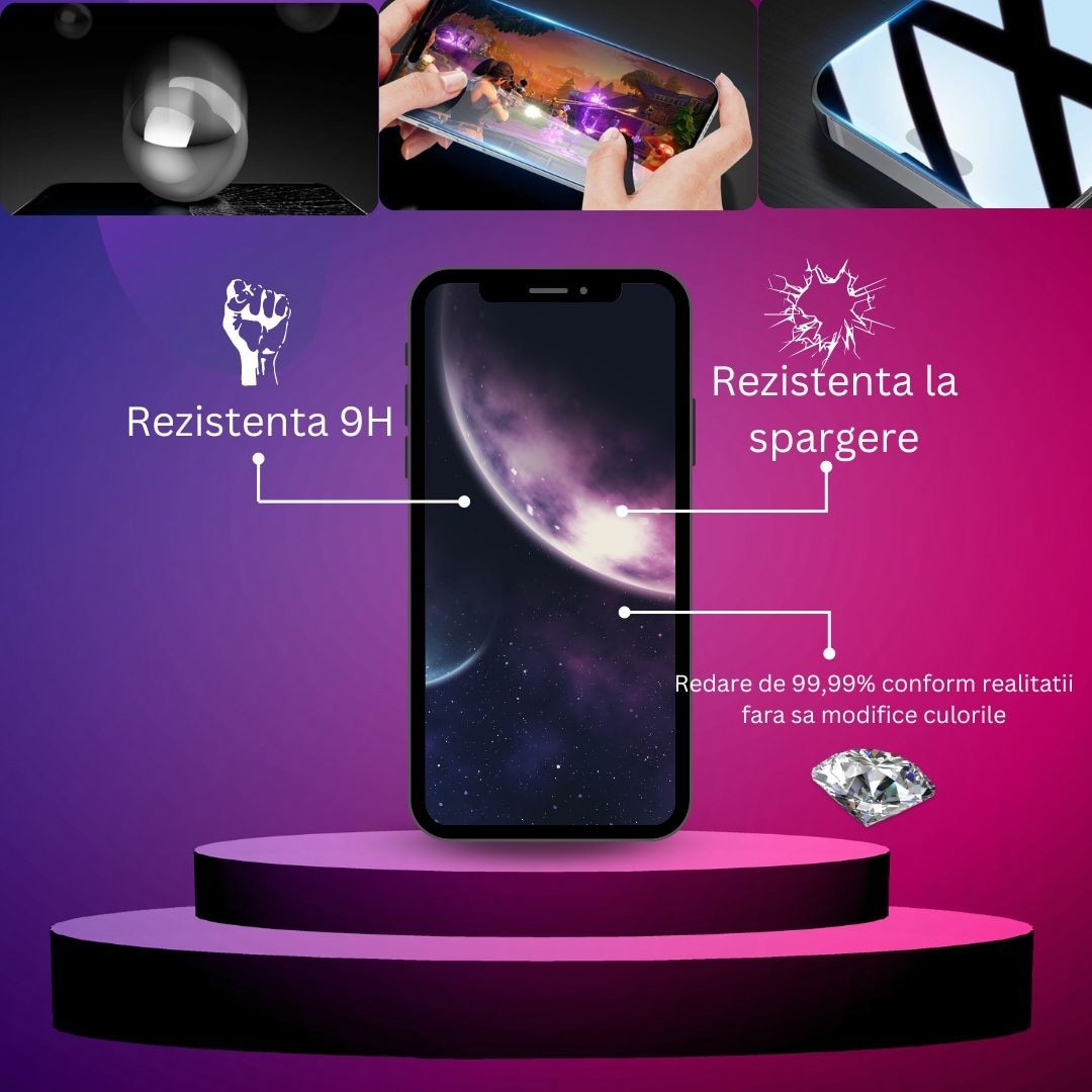 Folie de protectie Ceramica, Flippy, compatibila cu Apple iPhone 15 Pro, Transparenta HD, 9H, margini negre