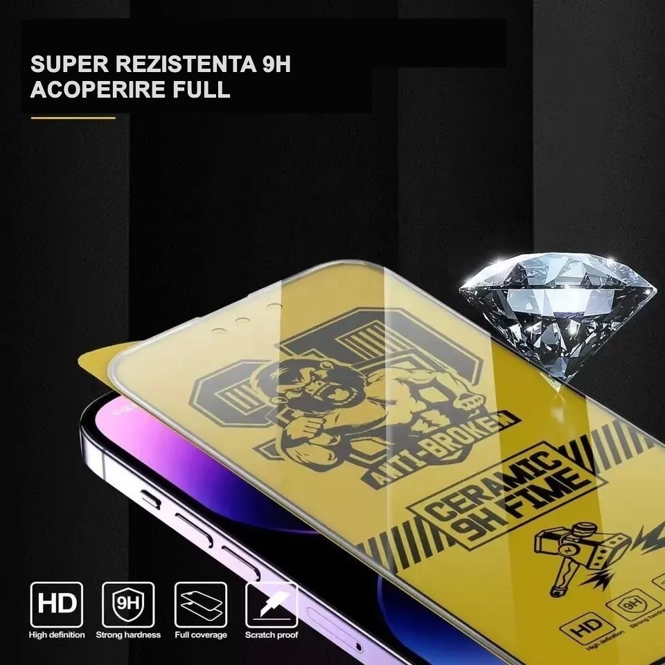 Folie de protectie Ceramica, Flippy, compatibila cu Apple iPhone 15 Pro, Transparenta HD, 9H, margini negre
