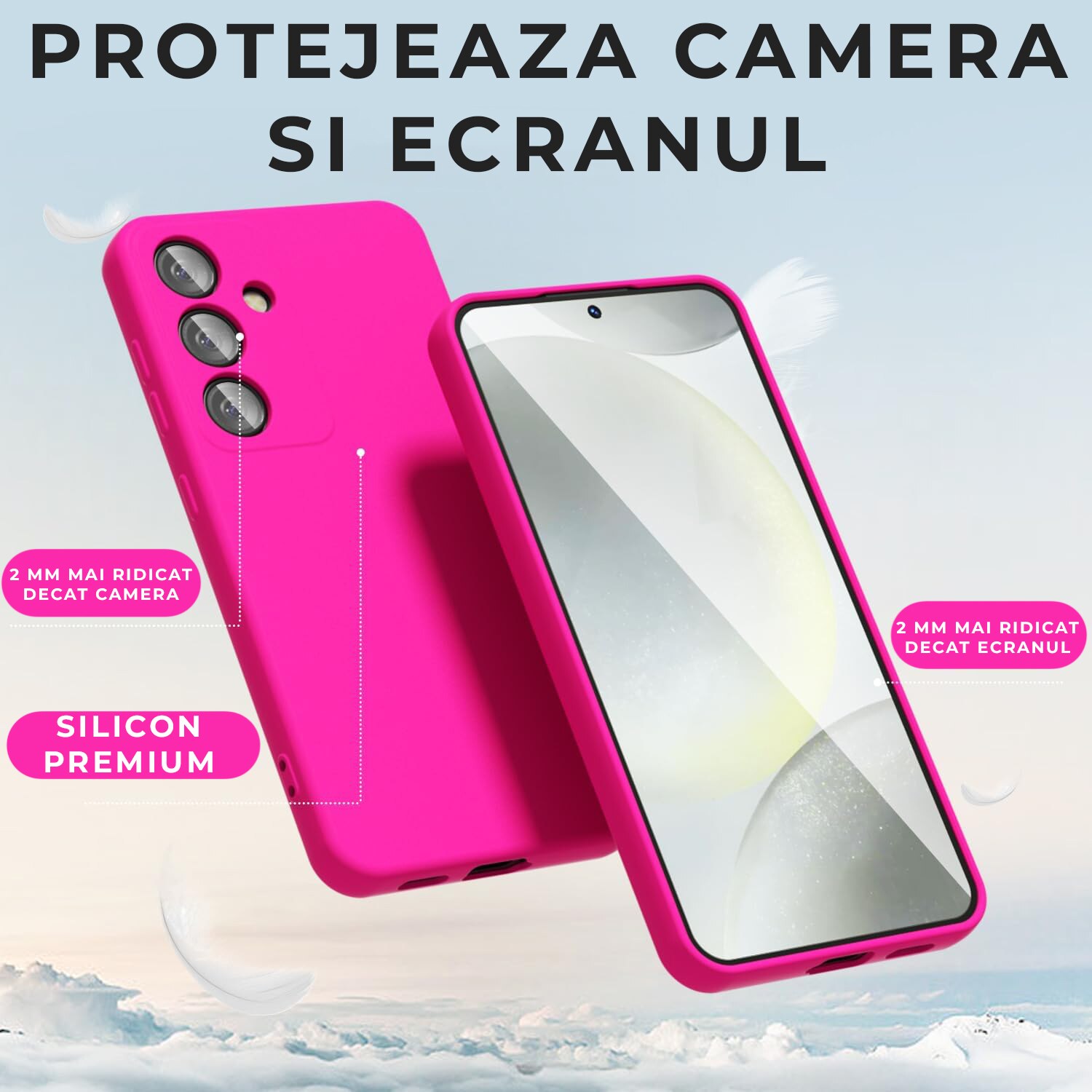 Husa pentru Samsung Galaxy S24 Plus Premium Silicon Daden®, Protectie Camera, Antisoc, Calitate Premium, Roz neon