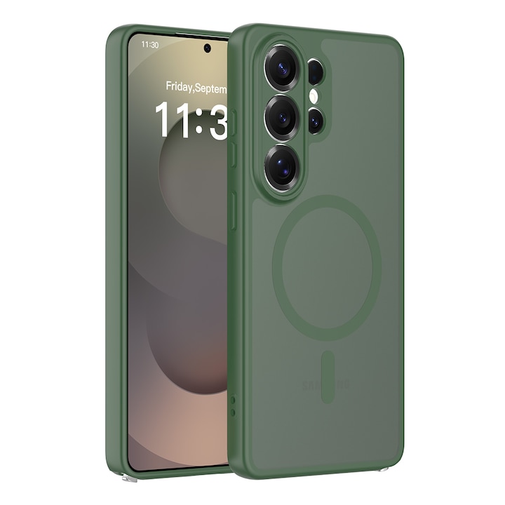 Husa de protecție pentru Samsung Galaxy S26 Ultra, verde închis, material TPU + Policabonat, protecție completă, anti-soc