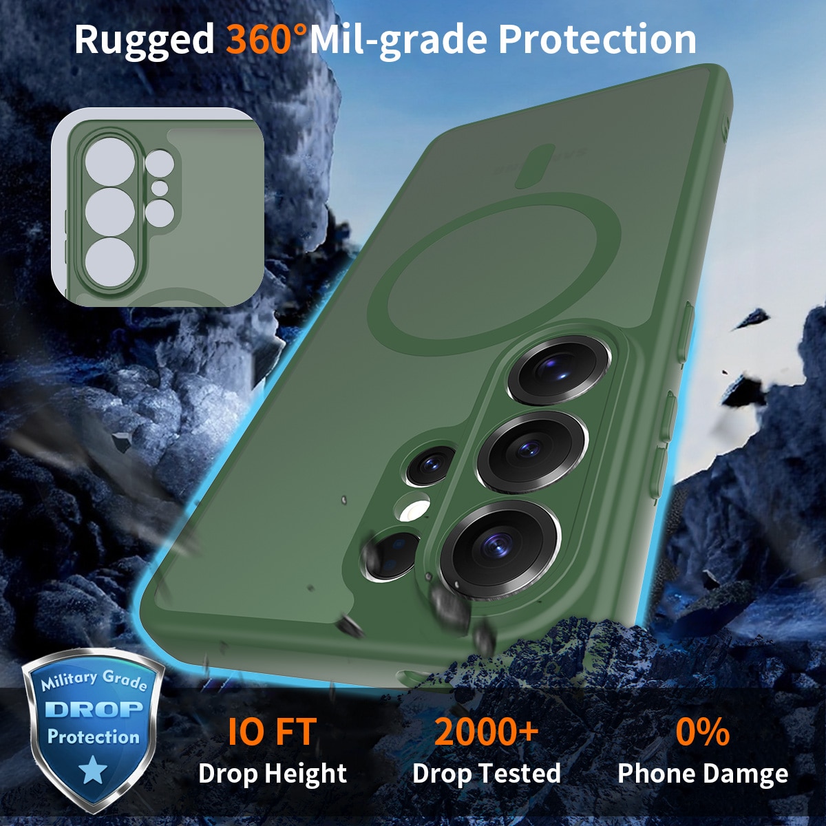 Husa de protecție pentru Samsung Galaxy S26 Ultra, verde închis, material TPU + Policabonat, protecție completă, anti-soc