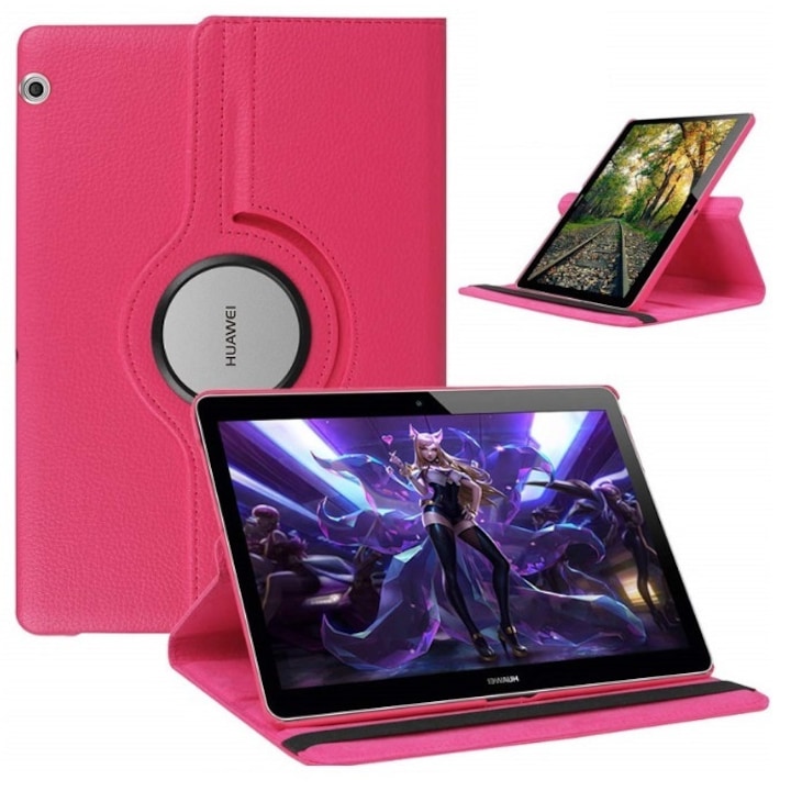 Husa tableta, Piele ecologica, Compatibila cu Huawei MediaPad T3 10, Roz