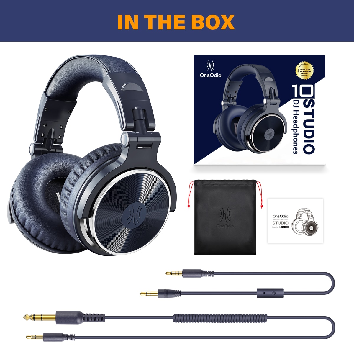 Casca OneOdio cu fir detasabil, tip over ear, utilizare profesionala, DJ, conectare prin Jack 3.5 mm | Jack 6.35 mm, difuzor 50 mm, impedanta 32 Ohm, albastru inchis, "Pro10-Dark-Blue"