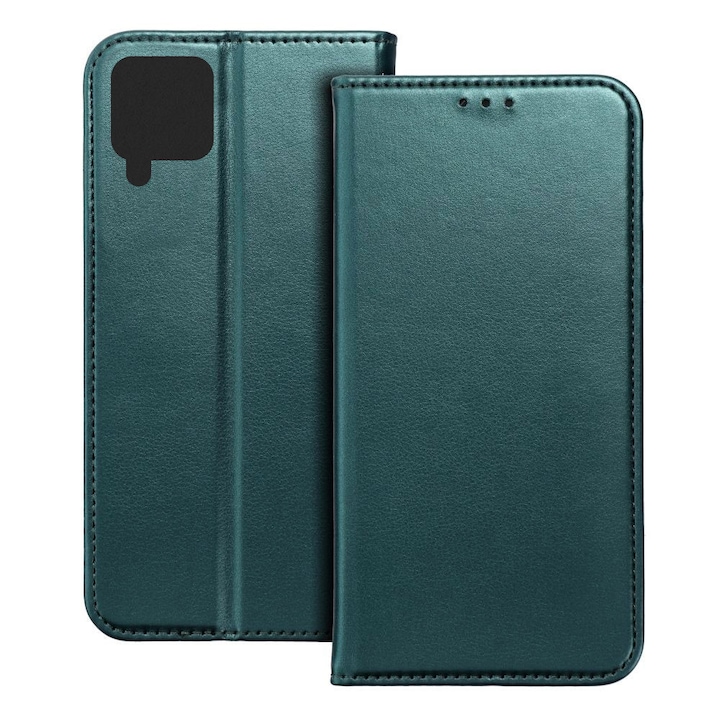 Husa pentru Samsung Galaxy A12 / M12, Piele ecologica, Premium PU Leather Book, Buzunar card, Inchidere magnetica, Functie stand / suport, Decupaj difuzor apeluri, Acoperire completa 360 de grade, Protectie fata-spate, Tip carte, Verde inchis