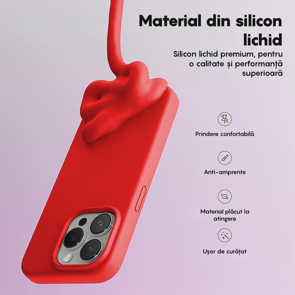 Husa CASEY STUDIOS™ compatibila cu iPhone 14 Pro, Soft Silicone Premium, Microfibra in Interior, Red, de Protectie, Ultra Slim, pentru Incarcare Wireless, Margini Ridicate de Protectia Ecranului si a Camerelor