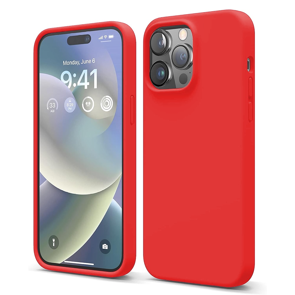 Husa CASEY STUDIOS™ compatibila cu iPhone 14 Pro, Soft Silicone Premium, Microfibra in Interior, Red, de Protectie, Ultra Slim, pentru Incarcare Wireless, Margini Ridicate de Protectia Ecranului si a Camerelor