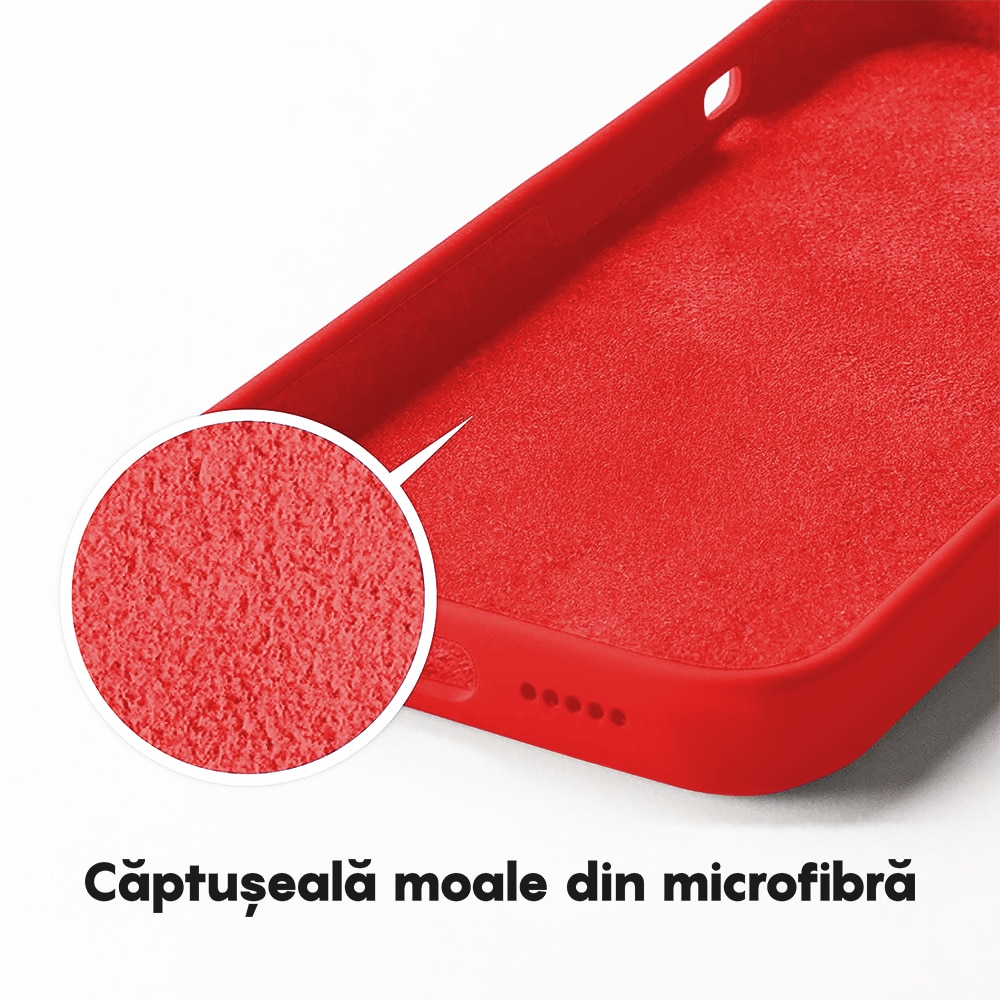 Husa CASEY STUDIOS™ compatibila cu iPhone 14 Pro, Soft Silicone Premium, Microfibra in Interior, Red, de Protectie, Ultra Slim, pentru Incarcare Wireless, Margini Ridicate de Protectia Ecranului si a Camerelor