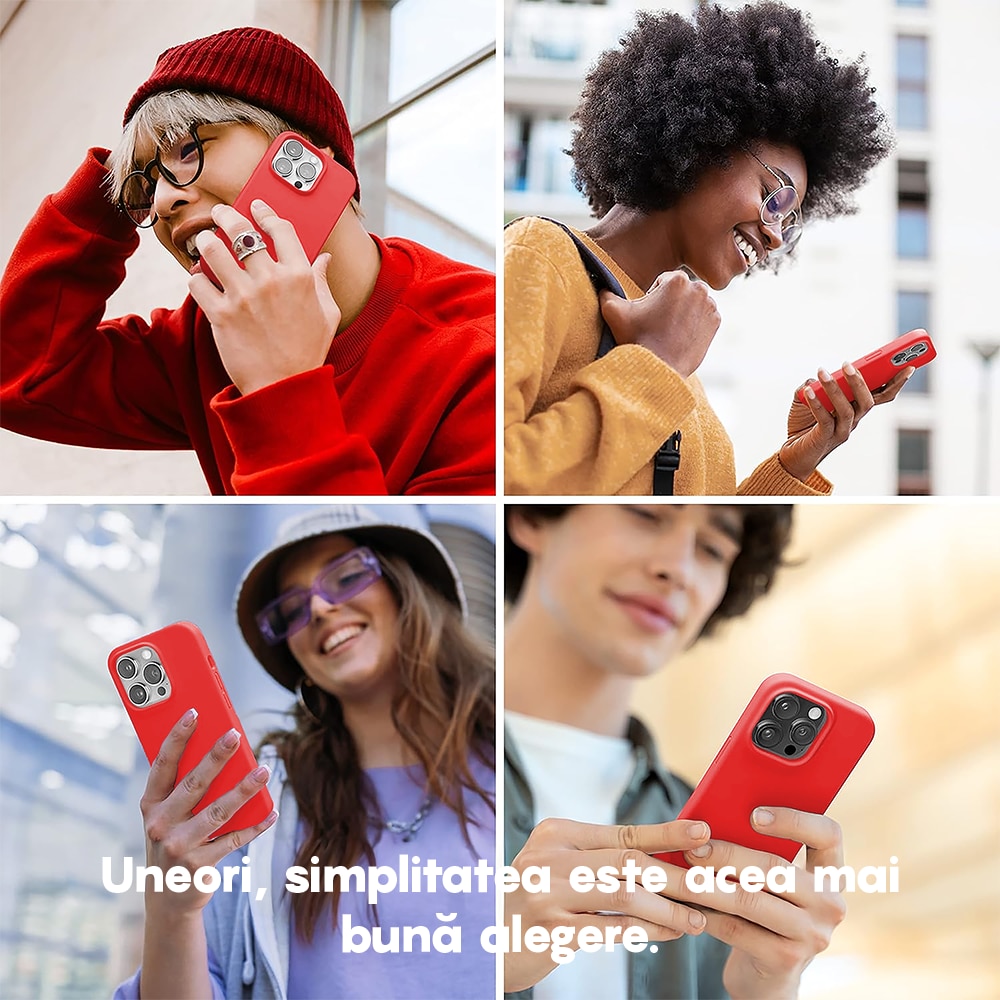 Husa CASEY STUDIOS™ compatibila cu iPhone 14 Pro, Soft Silicone Premium, Microfibra in Interior, Red, de Protectie, Ultra Slim, pentru Incarcare Wireless, Margini Ridicate de Protectia Ecranului si a Camerelor