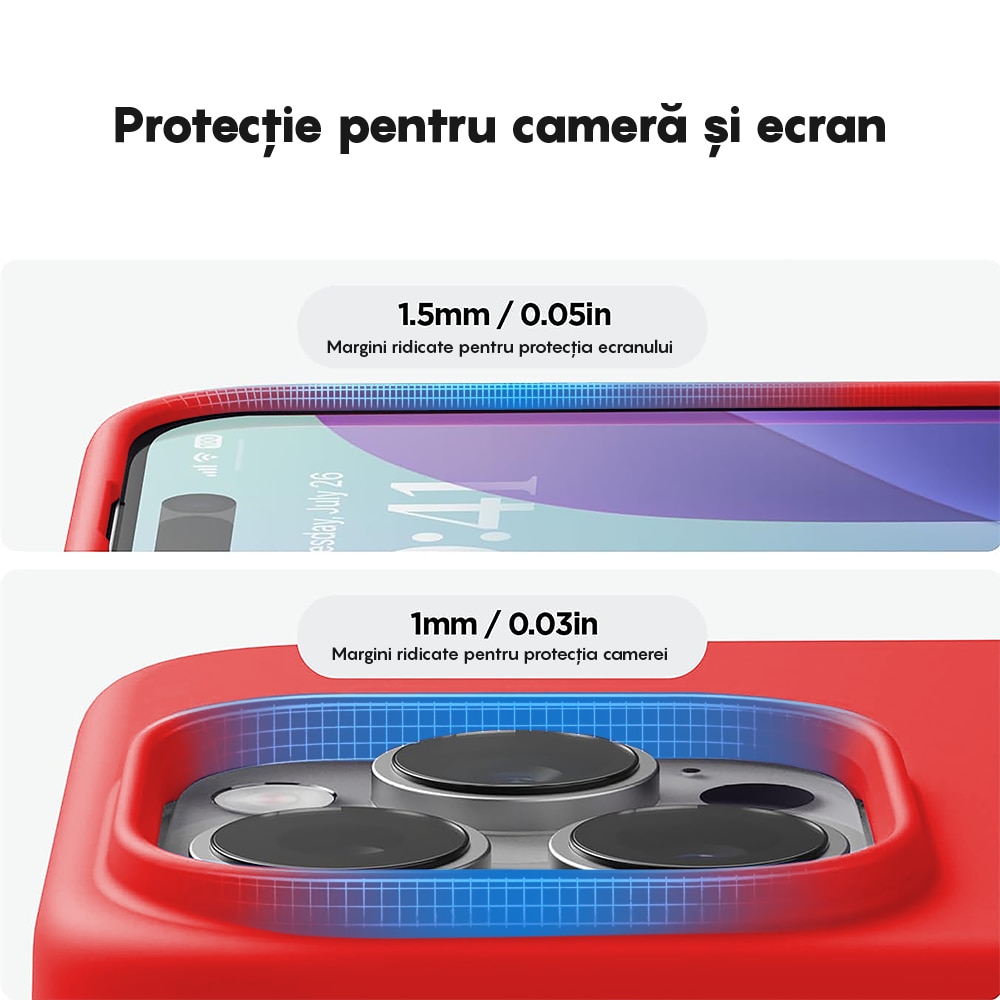 Husa CASEY STUDIOS™ compatibila cu iPhone 14 Pro, Soft Silicone Premium, Microfibra in Interior, Red, de Protectie, Ultra Slim, pentru Incarcare Wireless, Margini Ridicate de Protectia Ecranului si a Camerelor