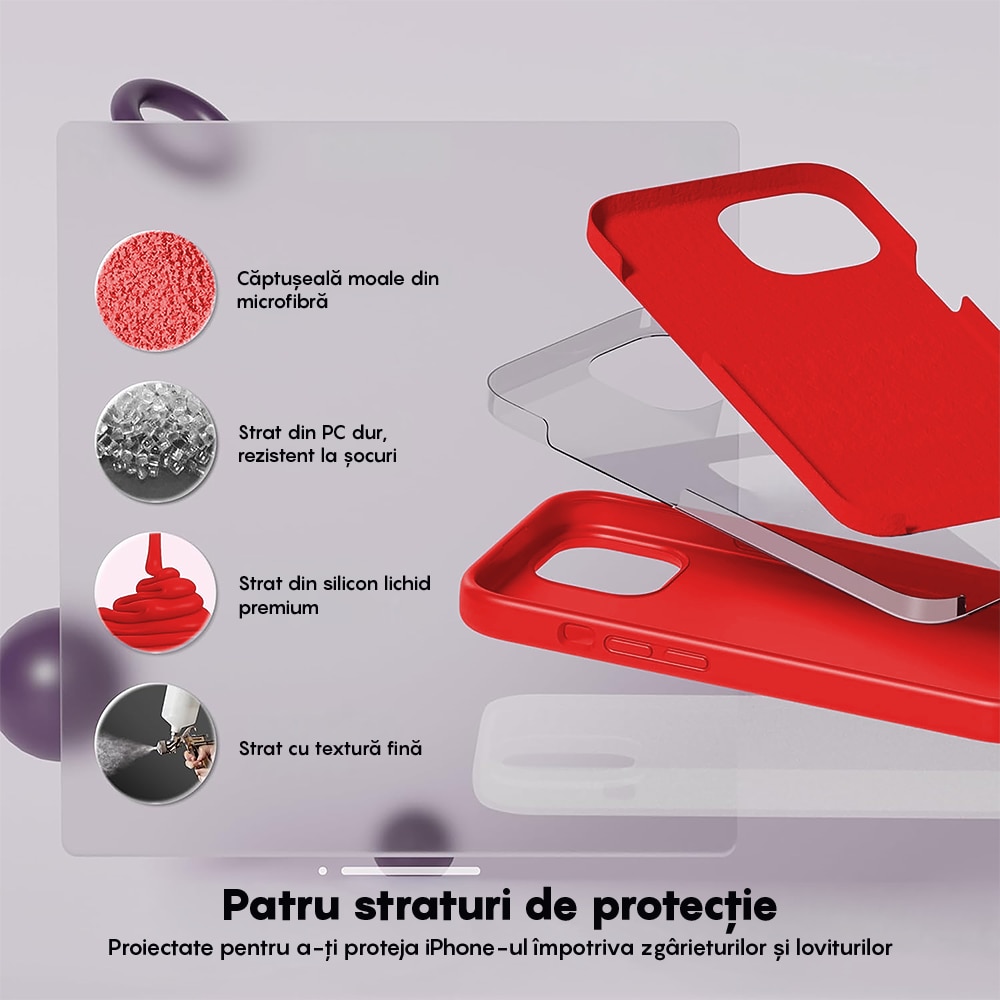 Husa CASEY STUDIOS™ compatibila cu iPhone 14 Pro, Soft Silicone Premium, Microfibra in Interior, Red, de Protectie, Ultra Slim, pentru Incarcare Wireless, Margini Ridicate de Protectia Ecranului si a Camerelor